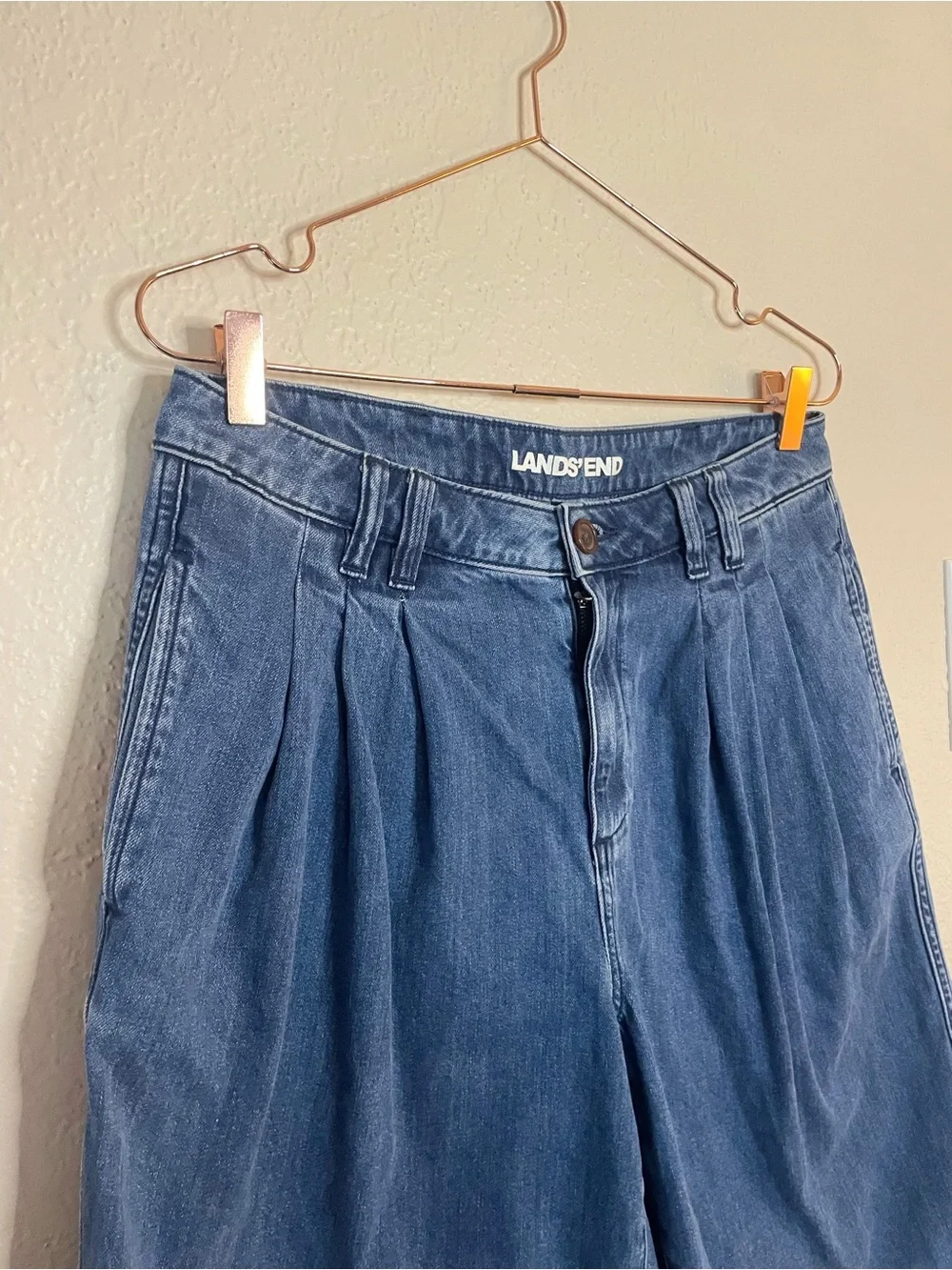 Lands’ End Pleated Slouchy Denim Bermuda Shorts 10